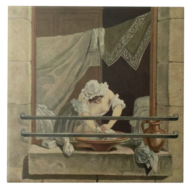 Washerwomanen som inristas av J. Laurent Julien Kakelplatta (Framsidan)