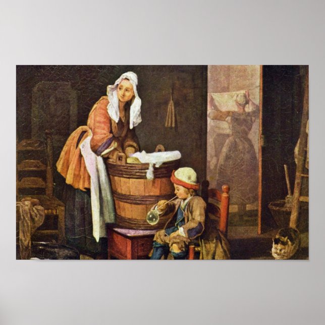 Washerwomen, av Chardin Jean-Baptiste Siméon Poster (Framsidan)