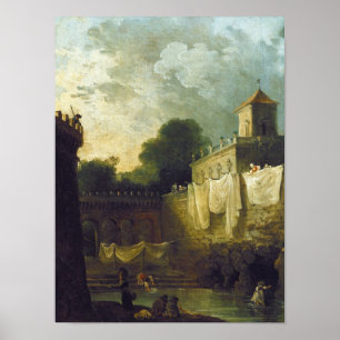 Washerwomen i vallgraven av en italiensk villa poster