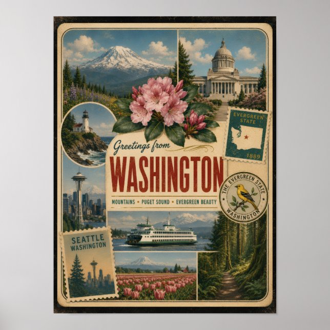 Washington Äkta Vintage Stil Poster (Framsidan)