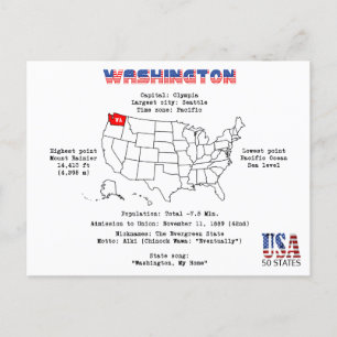 Washington American State på karta och användbar i Helg Vykort