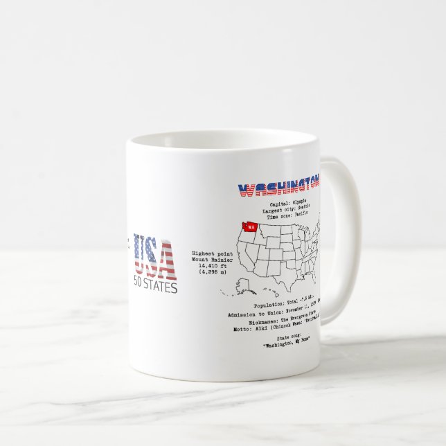 Washington American State på karta och användbar i Kaffemugg (Framsida höger)