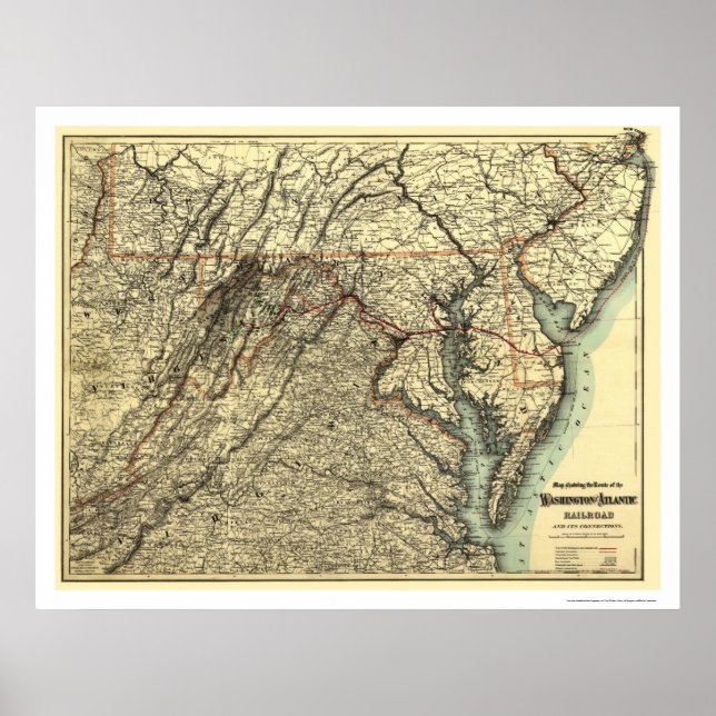 Washington & Atlantic Railroad Karta 1883 Poster (Framsidan)
