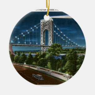 Washington Bridge och Hudson River Julgransprydnad Keramik