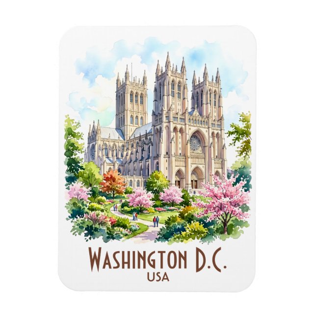 Washington Cathedral religiöst akvarell anpassat Magnet (Vertikal)
