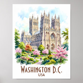 Washington Cathedral religiöst akvarell anpassat Poster