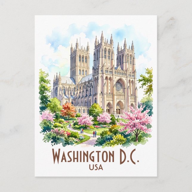 Washington Cathedral religiöst akvarell anpassat Vykort (Framsida)