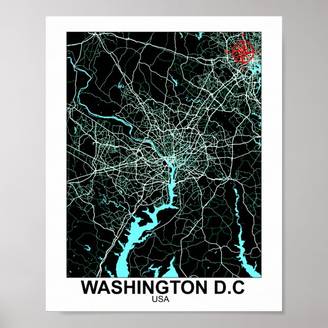 Washington City Karta Poster (Framsidan)