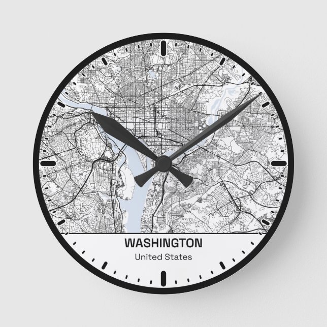 Washington Clock City Line Art Rund Klocka (Framsida)