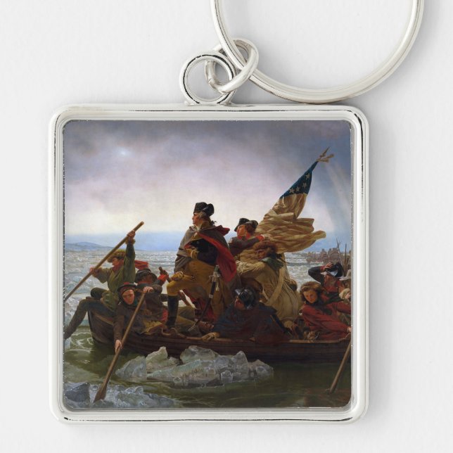 Washington Crossing Delaware Art Fyrkantig Silverfärgad Nyckelring (Framsidan)