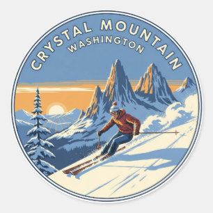 Washington Crystal Mountain Skier Skiing Runt Klistermärke