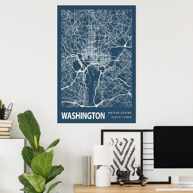 Washington D.C. Ritning Stadskarta Affisch Vintage (Hemmakontoret)