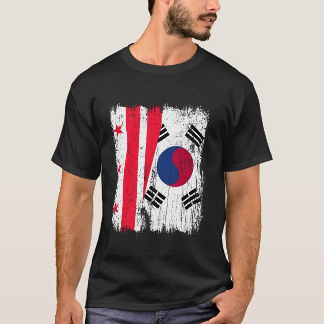 Washington D.C. Sydkorea Halv Flagga T Shirt (Framsida)