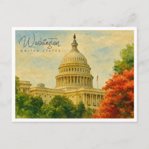Washington D.C. USA Retro akvarell Resa Helg Vykort