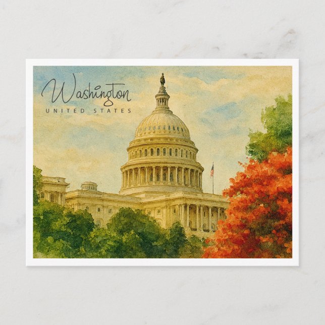 Washington D.C. USA Retro akvarell Resa Helg Vykort (Framsida)