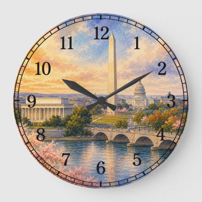 Washington D.C. Wall Clock — Landmark Design Stor Klocka (Framsida)