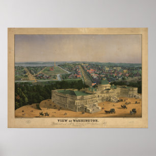 Washington DC 1852 Antique Panoramic Karta Poster