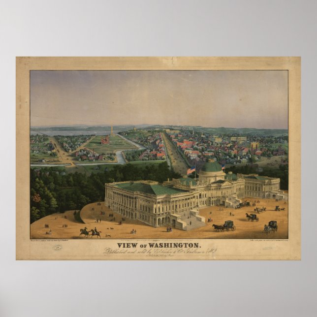 Washington DC 1852 Antique Panoramic Karta Poster (Framsidan)