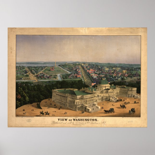 Washington DC 1852 Antique Panoramic Karta Poster (Framsidan)