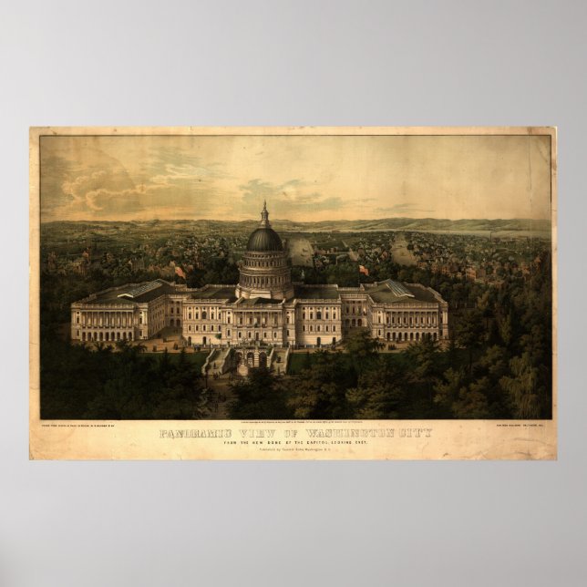 Washington DC 1857 Antique Panoramic Karta Poster (Framsidan)