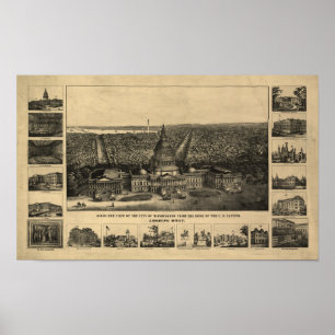 Washington DC 1860 Antique Panoramic Karta Poster