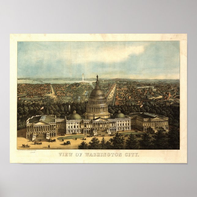 Washington DC 1871 Antique Panoramic Karta Poster (Framsidan)