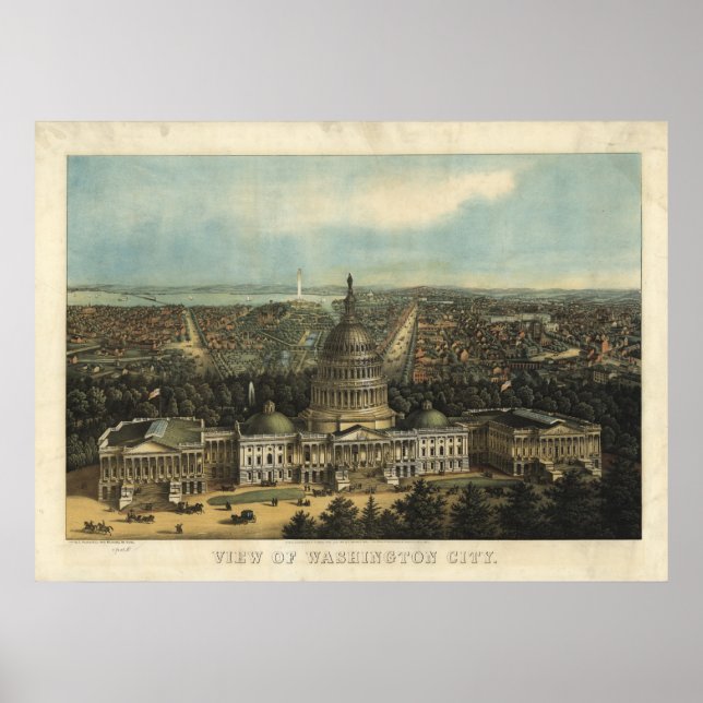 Washington DC 1871 Antique Panoramic Karta Poster (Framsidan)