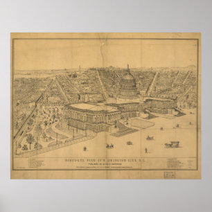 Washington DC 1872 Antique Panoramic Karta Poster