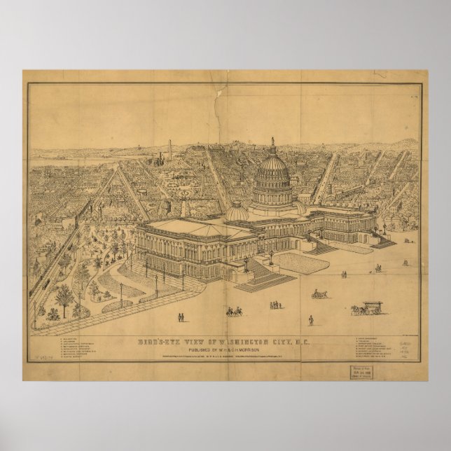 Washington DC 1872 Antique Panoramic Karta Poster (Framsidan)