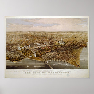 Washington DC 1880 Antique Panoramic Karta Poster