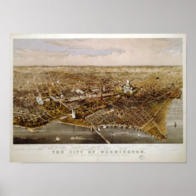 Washington DC 1880 Antique Panoramic Karta Poster (Framsidan)