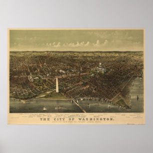 Washington DC 1892 Antique Panoramic Karta Poster