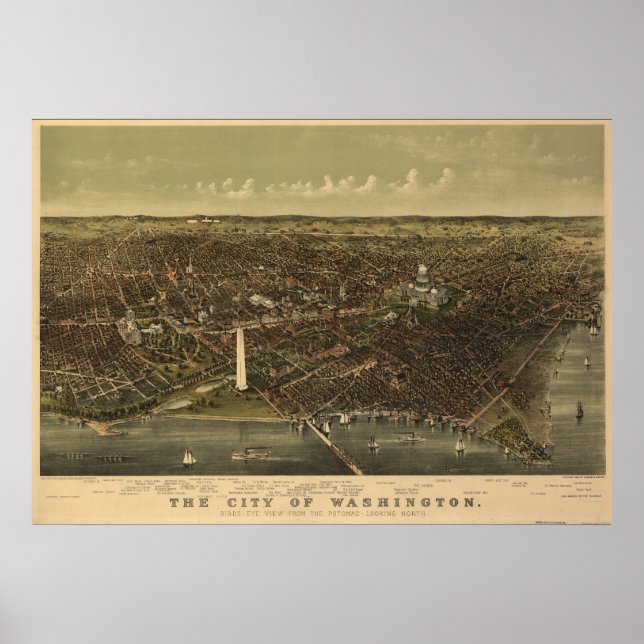 Washington DC 1892 Antique Panoramic Karta Poster (Framsidan)