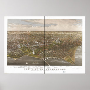 Washington DC 1892 Antique Panoramic Karta Poster