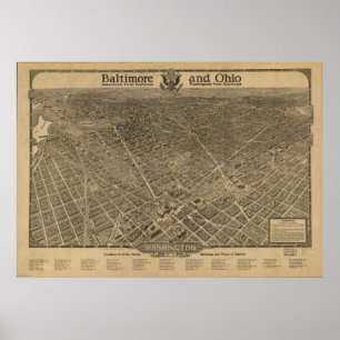 Washington DC 1923 Antique Panoramic Karta Poster