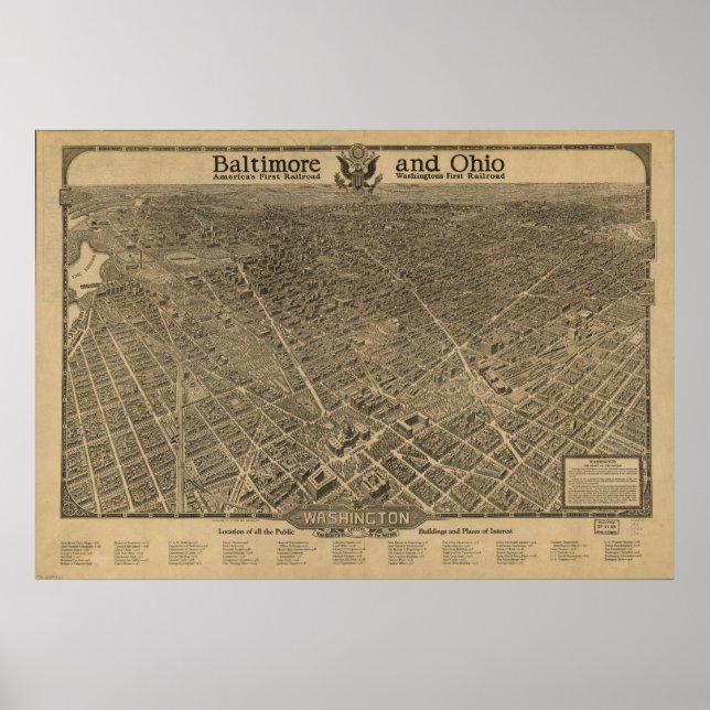 Washington DC 1923 Antique Panoramic Karta Poster (Framsidan)