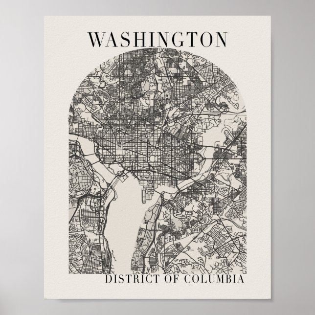 Washington DC Boho Arch Beige Street Karta Poster (Framsidan)