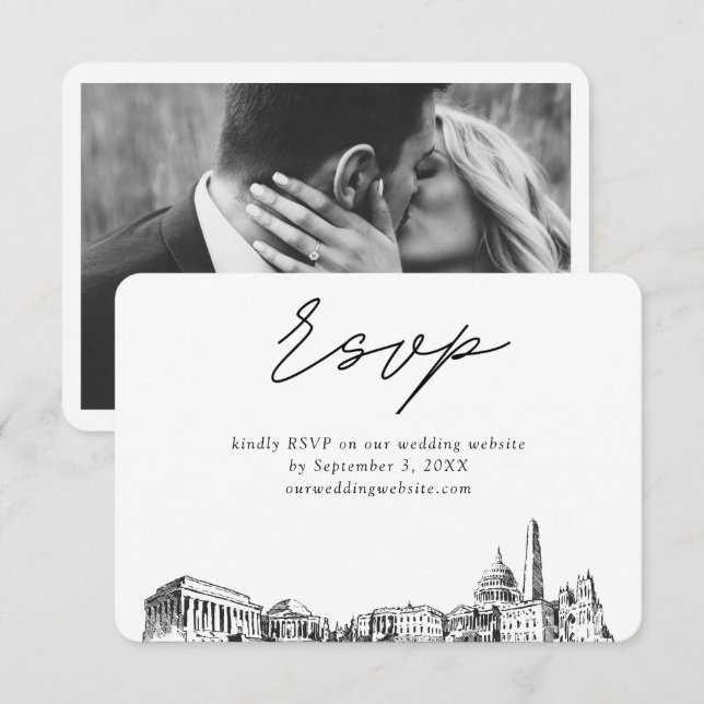 Washington DC Bröllop Minimalistisk Skiss RSVP Tilläggskort (Fram/baksida)