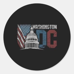 Washington Dc Capitol Hill Usa Flag Souvenir Desig Runt Klistermärke