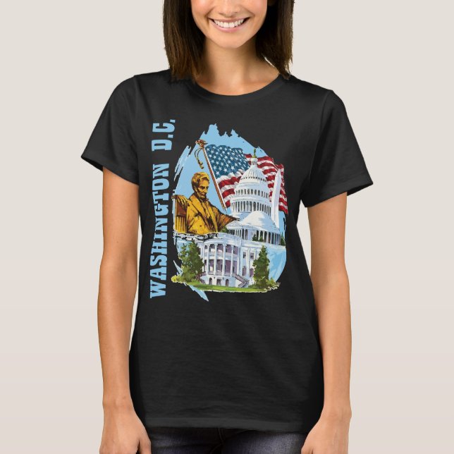 Washington DC Capitol Retro Blå Resa T Shirt (Framsida)