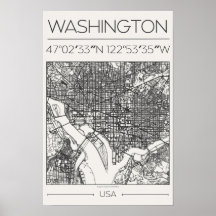 Washington DC Charcoal City Kartposter ModernUrban
