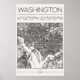 Washington DC Charcoal City Kartposter ModernUrban Poster