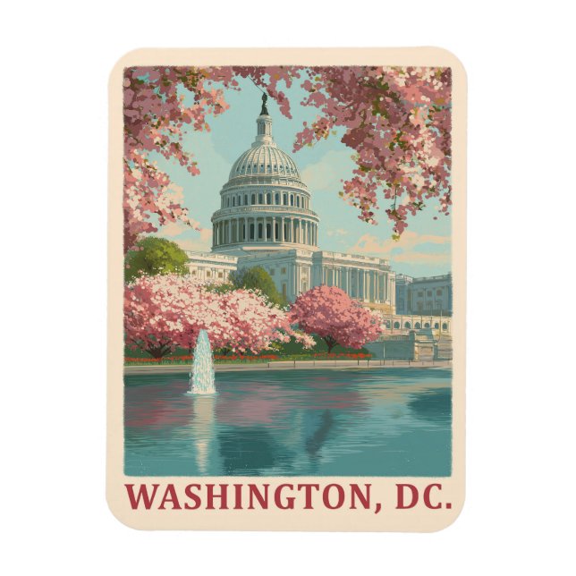 Washington DC - Cherry Blommars & Huvudstad Byggna Magnet (Vertikal)