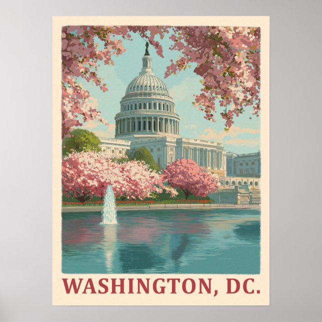 Washington DC - Cherry Blommars & Huvudstad Byggna Poster (Framsidan)