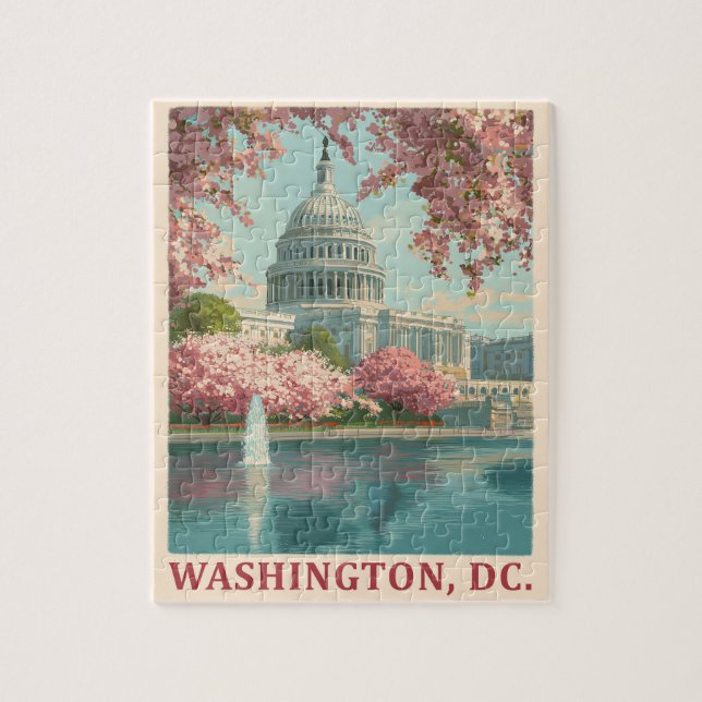 Washington DC - Cherry Blommars & Huvudstad Byggna Pussel (Vertikal)