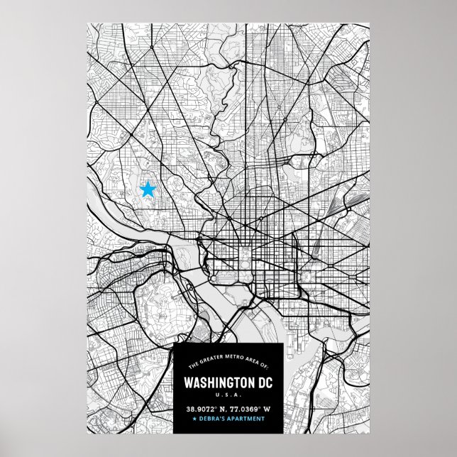Washington, DC City Karta + din plats Poster (Framsidan)