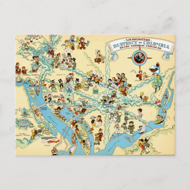 Washington, DC.  Funny VintageMap Vykort (Framsida)
