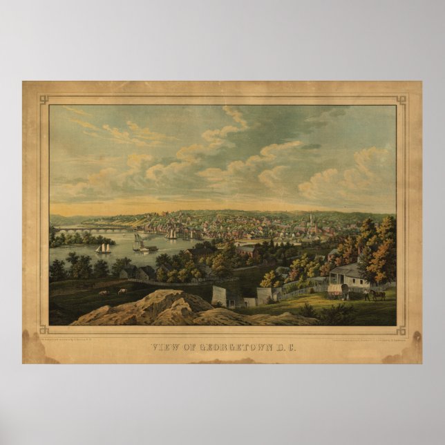 Washington DC Georgetown Antique Panoramic Karta Poster (Framsidan)