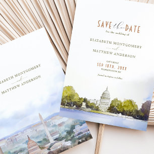 Washington DC Huvudstad Bröllop spara datum Inbjudningar
