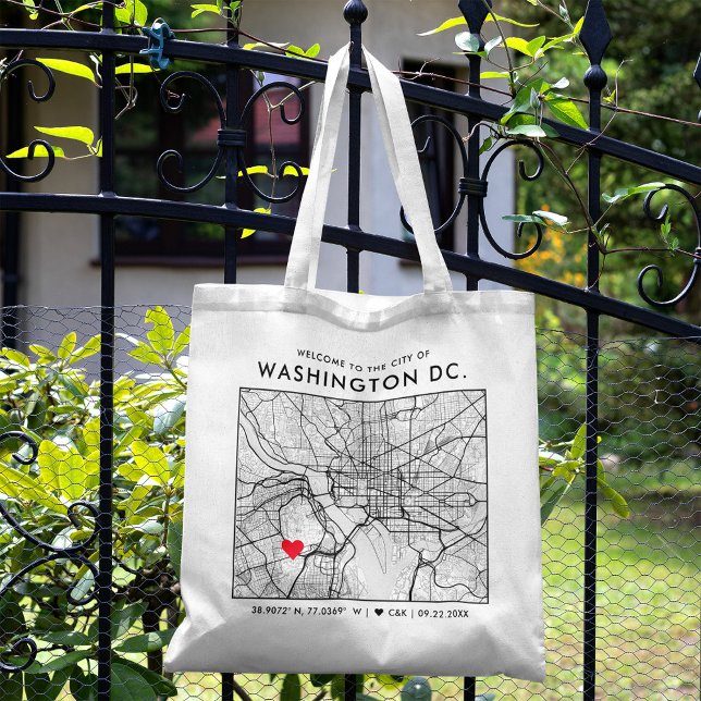 Washington, DC Kärlek Locator | City Karta Bröllop Tygkasse (The more complete visual of what your final Washington DC map tote bag would look like in real life.)